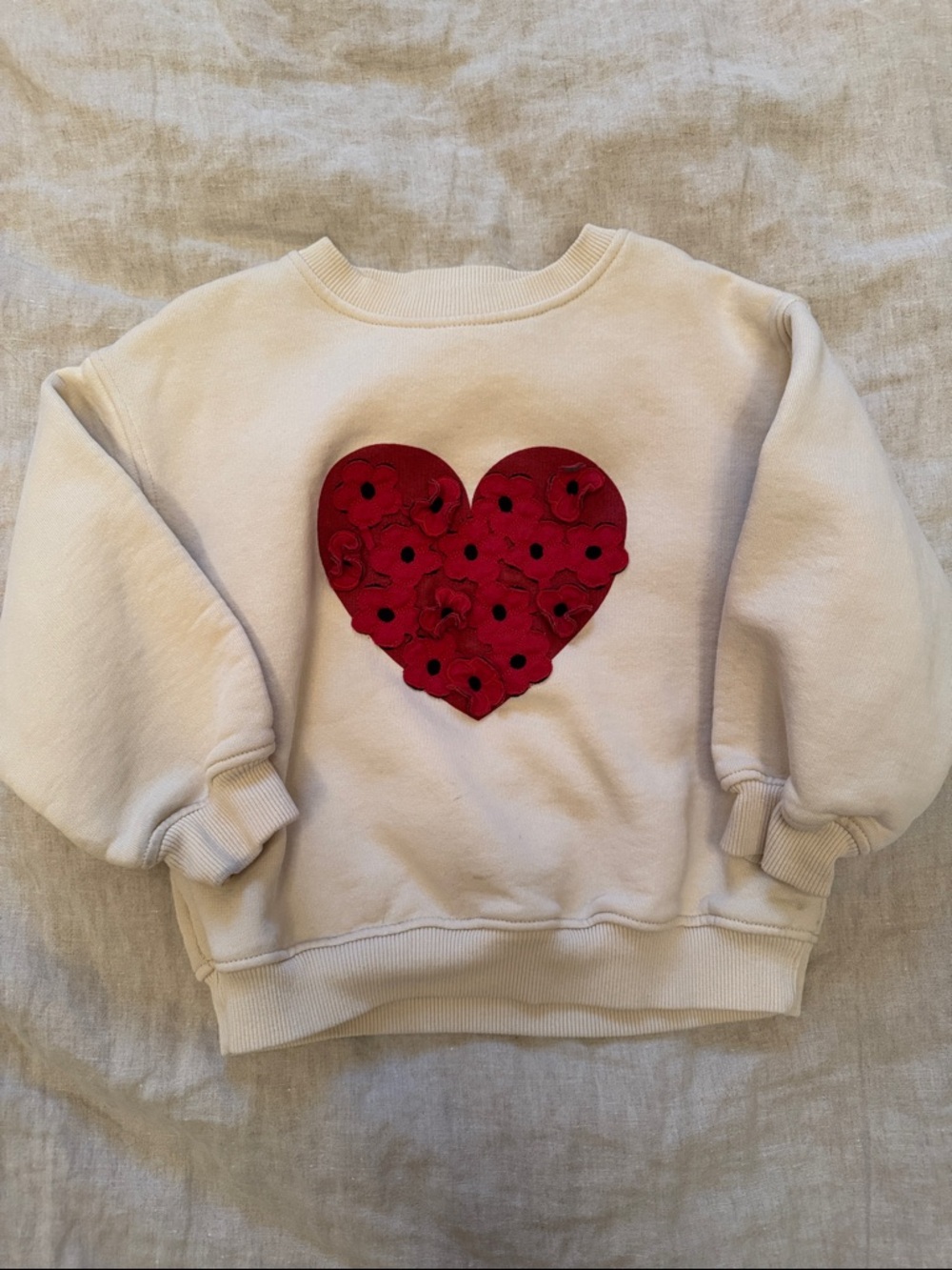 Zara Cream Sweatshirt with Red Heart Applique